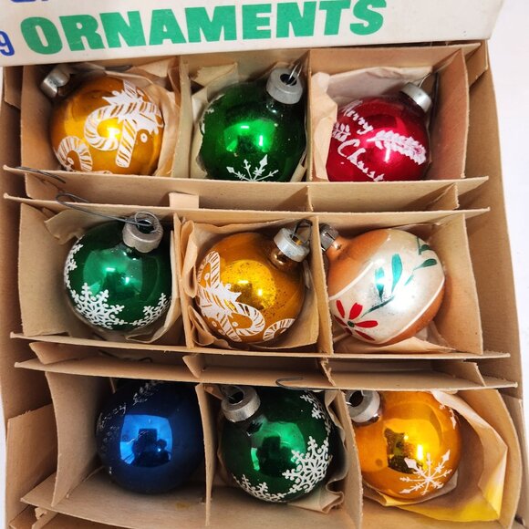 Vintage Santa Land Mercury Glass Ornaments Hand Blown Christmas Poland Box of 9 - Picture 4 of 10